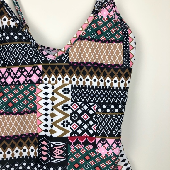 Patch Work Print Onepiece Swimsuit - Picture 3 of 9